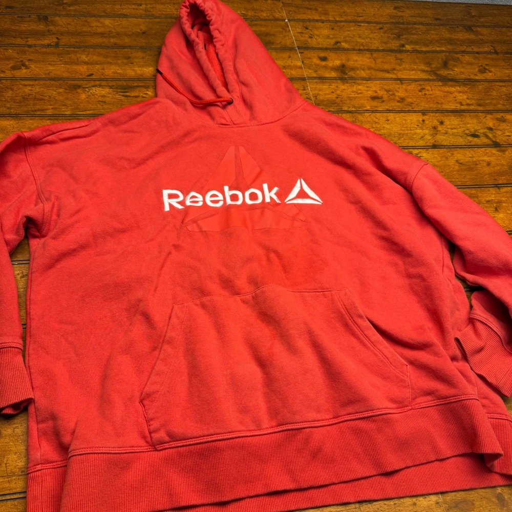 Reebok Mens XXL Red Embroidered Delta Logo Fleece Pullover Hoodie Sweatshirt‎